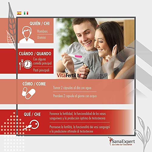 SanaExpert VitaFertil, Suplemento Nutricional para la Fertilidad Masculina, Ayuda a Mejorar la Calidad de la Esperma, L-arginina, Zinc, Selenio, Vitaminas y Minerales, 60 cápsulas SanaExpert VitaFertil, Suplemento Nutricional para la Fertilidad Masculina, Ayuda a Mejorar la Calidad de la Esperma, L-arginina, Zinc, Selenio, Vitaminas y Minerales, 60 cápsulas