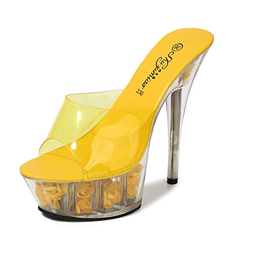 Sandalias de Mujer Zapatillas de Discoteca Flores de tacón Alto Flores Flores Show Pole Dance Zapatos Fondo de Cristal @ Amarillo_34 Sandalias de Mujer Zapatillas de Discoteca Flores de tacón Alto Flores Flores Show Pole Dance Zapatos Fondo de Cristal @ Amarillo_34