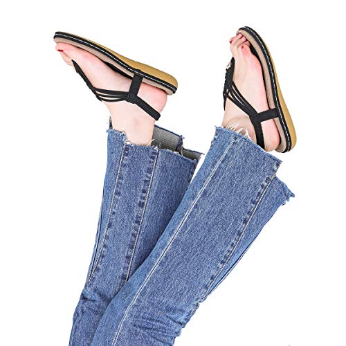 Sandalias Planas para Mujer, Camfosy Tacones Planos para el Verano Chancletas Filtrando el Empeine Nude Piernas Suela Comepnsés Cómodo Estilo Trenzado Adecuado para Piscinas Azul Beige