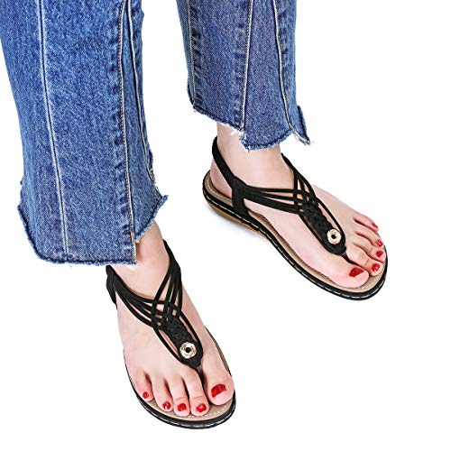 Sandalias Planas para Mujer, Camfosy Tacones Planos para el Verano Chancletas Filtrando el Empeine Nude Piernas Suela Comepnsés Cómodo Estilo Trenzado Adecuado para Piscinas Azul Beige