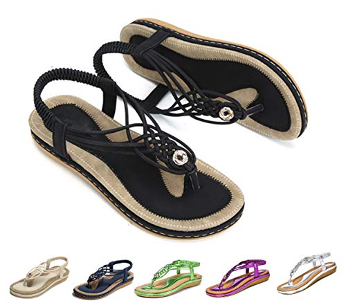 Sandalias Planas para Mujer, Camfosy Tacones Planos para el Verano Chancletas Filtrando el Empeine Nude Piernas Suela Comepnsés Cómodo Estilo Trenzado Adecuado para Piscinas Azul Beige