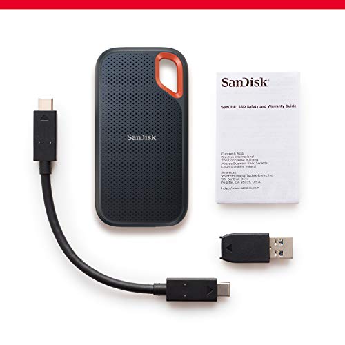 SanDisk Extreme SSD portátil SSD 2 TB, hasta 1050 MB/s, NVMe, USB-C, resistente al agua y al polvo, orificio para mosquetón