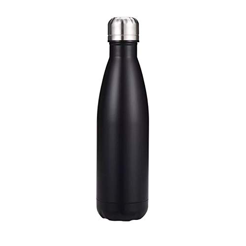 Sanju Botella de Agua de Doble Pared de Acero Inoxidable con Aislamiento al vacío y Botella de Agua Deportiva, 500 ml (Negro)
