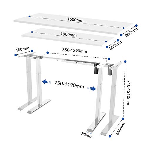 SANODESK MESA de ESCRITORIO de PIE ESCRITORIO ELÉCTRICO de ALTURA AJUSTABLE con PROTECCIÓN ANTICOLISIÓN, CONTROL de MEMORIA y FUNCIÓN de ARRANUQE / PARADA SUAVE (BLANCO EZ1)