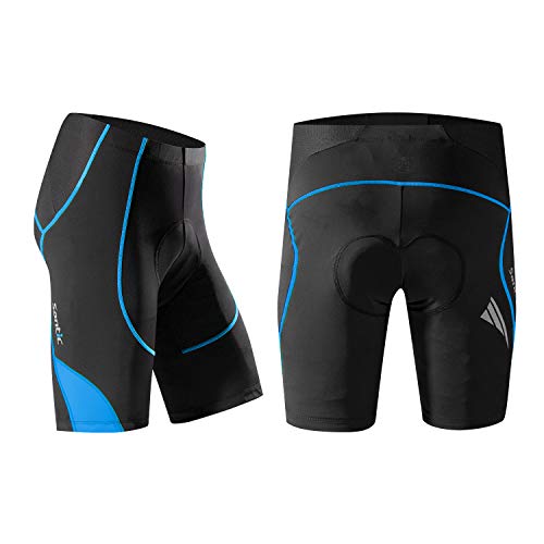 Santic Pantalon Ciclismo Hombre Corto Pantalones Bicicleta Hombre Montaña/MTB Acolchado con Badana/Almohadilla Azul EU M