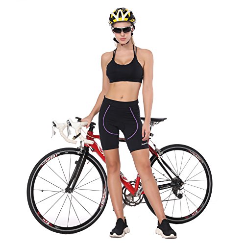 Santic Pantalon Ciclismo Mujer Corto Pantalones Bicicleta Mujer Montaña/MTB para Verano con la Badana/Almohadilla Violado EU L
