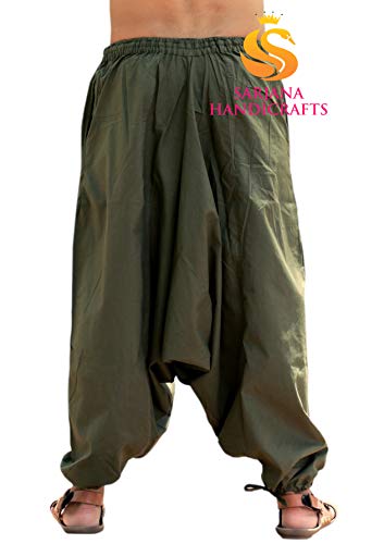 Sarjana Handicrafts - Pantalón bombacho hindú de algodón, pantalón harem, pantalón de yoga para hombre Marrón caqui Talla única