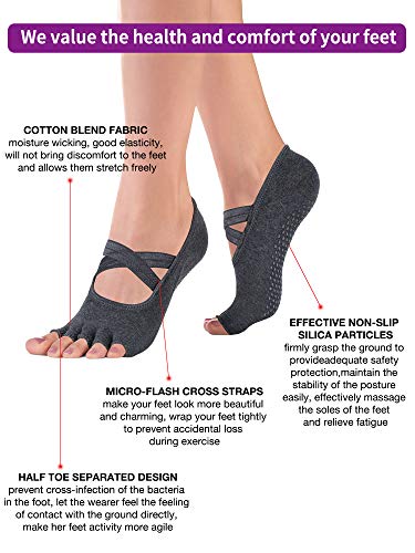 SATINIOR 4 Calcetines de Yoga Antideslizantes sin Dedos Antideslizantes con Agarre, Medias Medias para Mujeres Pilates Barre Ballet Ballet Kickboxing SATINIOR 4 Calcetines de Yoga Antideslizantes sin Dedos Antideslizantes con Agarre, Medias Medias para Mujeres Pilates Barre Ballet Ballet Kickboxing