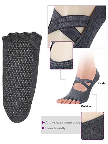 SATINIOR 4 Calcetines de Yoga Antideslizantes sin Dedos Antideslizantes con Agarre, Medias Medias para Mujeres Pilates Barre Ballet Ballet Kickboxing