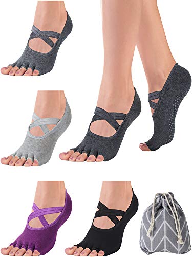 SATINIOR 4 Calcetines de Yoga Antideslizantes sin Dedos Antideslizantes con Agarre, Medias Medias para Mujeres Pilates Barre Ballet Ballet Kickboxing SATINIOR 4 Calcetines de Yoga Antideslizantes sin Dedos Antideslizantes con Agarre, Medias Medias para Mujeres Pilates Barre Ballet Ballet Kickboxing