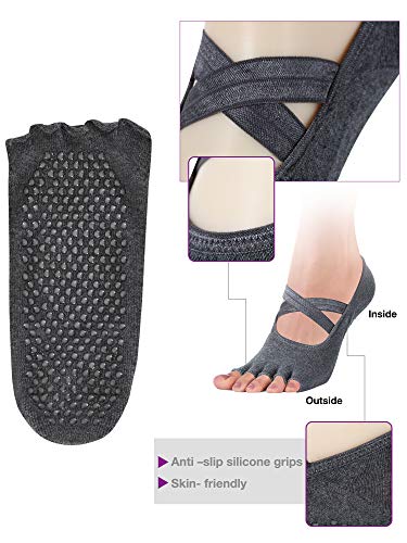 SATINIOR 4 Calcetines de Yoga Antideslizantes sin Dedos Antideslizantes con Agarre, Medias Medias para Mujeres Pilates Barre Ballet Ballet Kickboxing