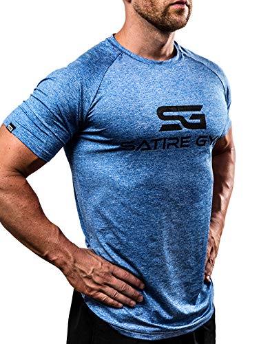 Satire Gym Camiseta de Fitness para Hombre - Ropa Deportiva Funcional - Adecuada para Workout, Entrenamiento - Slim fit (Azul Moteado, M)