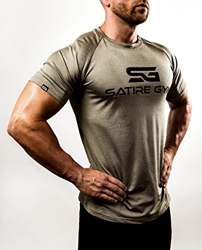 Satire Gym Camiseta de Fitness para Hombre - Ropa Deportiva Funcional - Adecuada para Workout, Entrenamiento - Slim fit (Color Caqui Moteado, L)