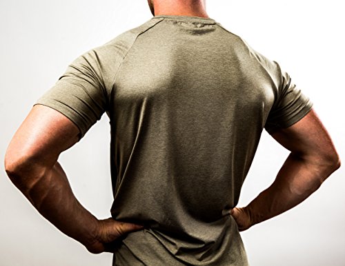 Satire Gym Camiseta de Fitness para Hombre - Ropa Deportiva Funcional - Adecuada para Workout, Entrenamiento - Slim fit (Color Caqui Moteado, L)