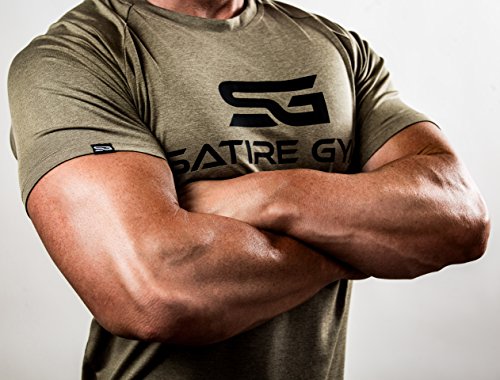 Satire Gym Camiseta de Fitness para Hombre - Ropa Deportiva Funcional - Adecuada para Workout, Entrenamiento - Slim fit (Color Caqui Moteado, XXL)