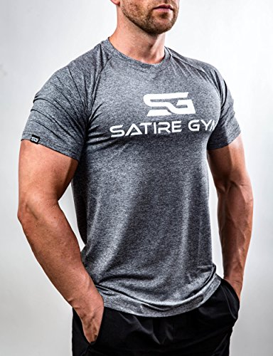 Satire Gym Camiseta de Fitness para Hombre - Ropa Deportiva Funcional - Adecuada para Workout, Entrenamiento - Slim fit (Gris Moteado, S)