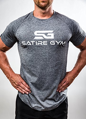 Satire Gym Camiseta de Fitness para Hombre - Ropa Deportiva Funcional - Adecuada para Workout, Entrenamiento - Slim fit (Gris Moteado, S)