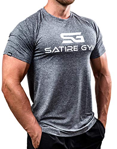 Satire Gym Camiseta de Fitness para Hombre - Ropa Deportiva Funcional - Adecuada para Workout, Entrenamiento - Slim fit (Gris Moteado, S)