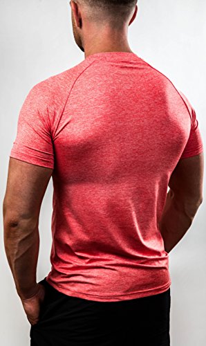 Satire Gym Camiseta de Fitness para Hombre - Ropa Deportiva Funcional - Adecuada para Workout, Entrenamiento - Slim fit (Rojo Moteado, M)