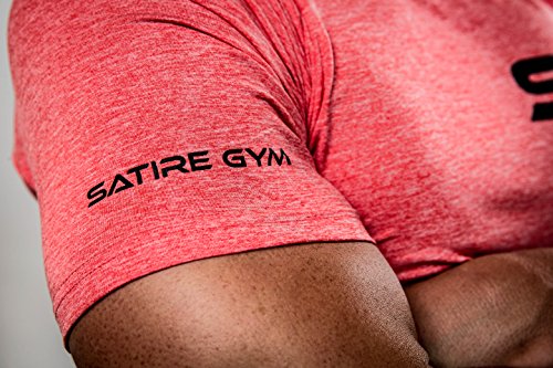 Satire Gym Camiseta de Fitness para Hombre - Ropa Deportiva Funcional - Adecuada para Workout, Entrenamiento - Slim fit (Rojo Moteado, M)