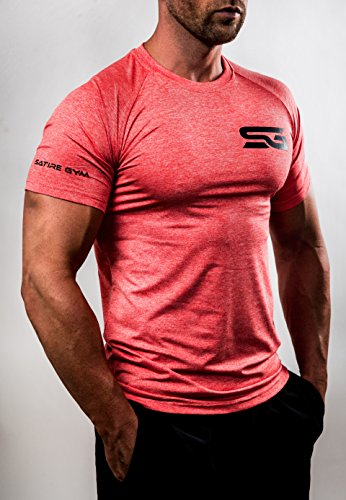 Satire Gym Camiseta de Fitness para Hombre - Ropa Deportiva Funcional - Adecuada para Workout, Entrenamiento - Slim fit (Rojo Moteado, M)