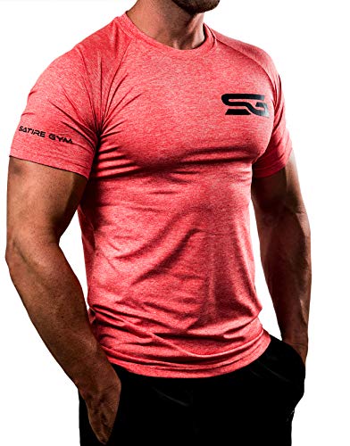 Satire Gym Camiseta de Fitness para Hombre - Ropa Deportiva Funcional - Adecuada para Workout, Entrenamiento - Slim fit (Rojo Moteado, M)