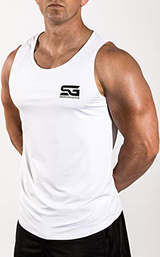 Satire Gym Camiseta de tirantes para hombre - Ropa deportiva funcional - Adecuado para entrenamiento y entrenamiento - Stringer (blanco, S)