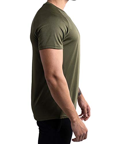 Satire Gym Camiseta Deportiva Hombre - Fitness Ropa Deportiva Transpirable - Adecuada para Workout, Entrenamiento - Muscle Fit (Verde Oliva, L)