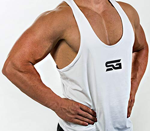 Satire Gym Camiseta Stringer para Hombre - Ropa Deportiva Funcional - Adecuada para Workout, Entrenamiento - Camiseta de Tirantes (Blanco, L)