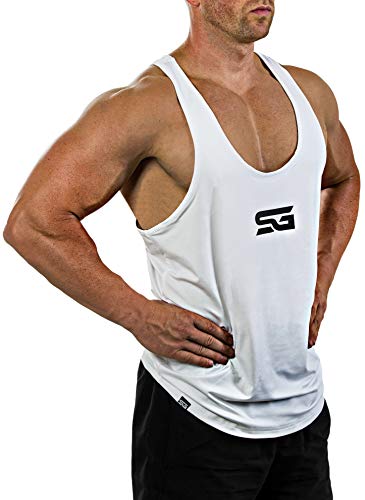 Satire Gym Camiseta Stringer para Hombre - Ropa Deportiva Funcional - Adecuada para Workout, Entrenamiento - Camiseta de Tirantes (Blanco, L)