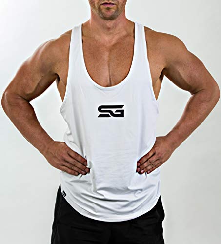 Satire Gym Camiseta Stringer para Hombre - Ropa Deportiva Funcional - Adecuada para Workout, Entrenamiento - Camiseta de Tirantes (Blanco, L)