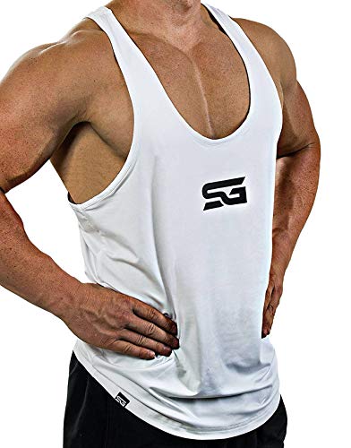 Satire Gym Camiseta Stringer para Hombre - Ropa Deportiva Funcional - Adecuada para Workout, Entrenamiento - Camiseta de Tirantes (Blanco, L)