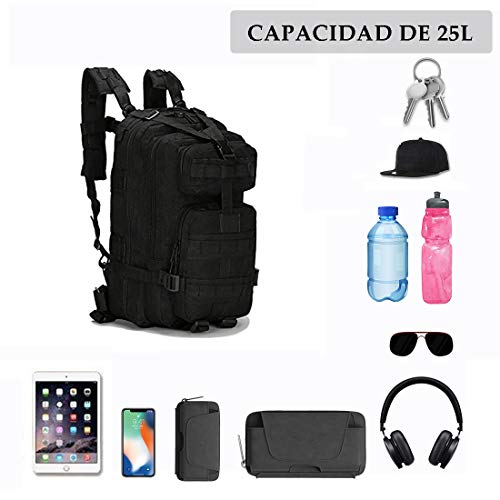 Satohom Mochila Táctica Militar Hombre 25L Nivel 3 Mochila Táctica Multifuncional 3P Bolsa Unisex Impermeable Tela Oxford 600D para Deportes al Aire Libre Cazar Camping Senderismo