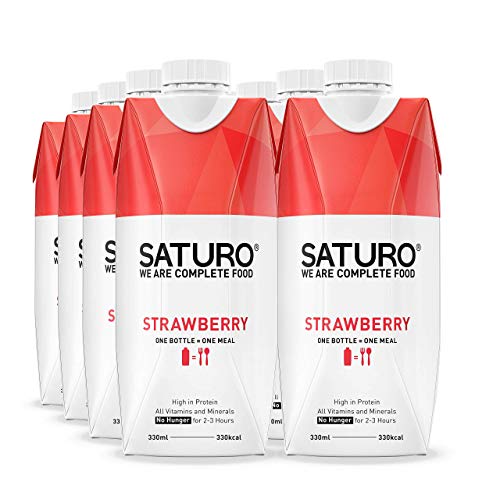 Saturo Fresa - Batido Sustituto Alimenticio | Comida Saciante, Sana y Vegana | Perfecto para Nutrición en el Deporte - Control de calorías | Pack de 8 x 330ml