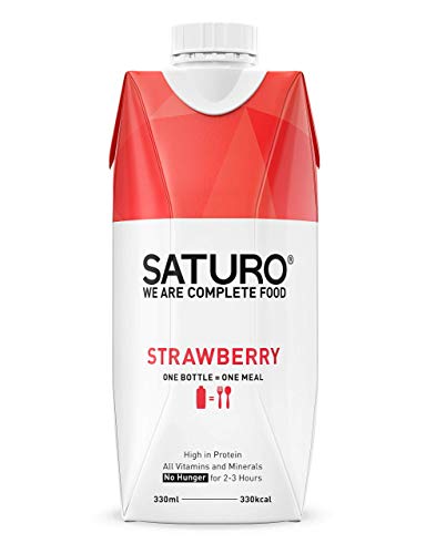 Saturo Fresa - Batido Sustituto Alimenticio | Comida Saciante, Sana y Vegana | Perfecto para Nutrición en el Deporte - Control de calorías | Pack de 8 x 330ml