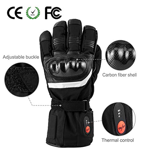 Savior Guantes Calientes Electrónicos para Hombre y Mujer, Guantes de Cuero de Palma para Esquí y Patinaje de Invierno, Guantes Térmicos de Artritis y con Baterías Recargables 7.4V 2200Mah