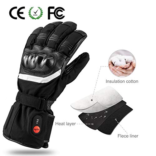 Savior Guantes Calientes Electrónicos para Hombre y Mujer, Guantes de Cuero de Palma para Esquí y Patinaje de Invierno, Guantes Térmicos de Artritis y con Baterías Recargables 7.4V 2200Mah