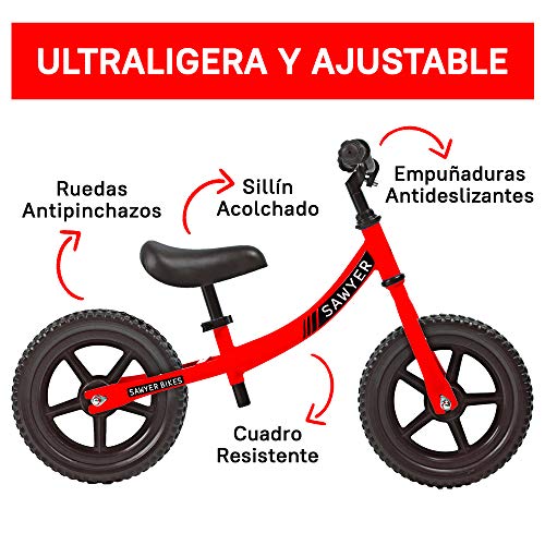 Sawyer - Bicicleta Sin Pedales Ultraligera - Niños 2, 3, 4 y 5 años (Rojo)