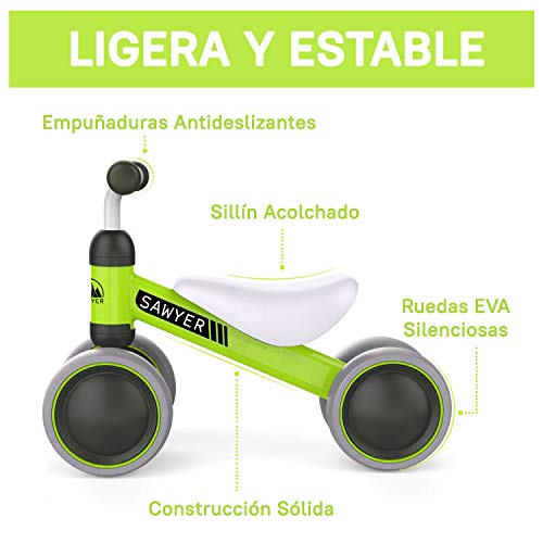 Sawyer - Correpasillos / Bicicleta Sin Pedales - Niños 10 a 24 Meses / Bebes 1 Año (Verde)