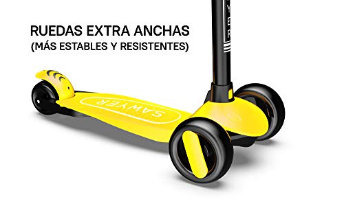 Sawyer - Patinete Ajustable Ruedas LED - Niños 2 a 8 Años (Amarillo)