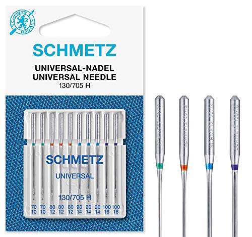 SCHMETZ - Agujas para máquina de coser universales (regular), varios tamaños 70/10, 80/12, 90/14 y 100/16, paquete de 10