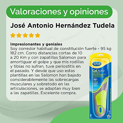 Scholl Gel Activ Sport - Plantillas para hombre, para zapatillas deportivas, mayor amortiguación y absorción del olor y sudor, talla 40 - 46.5, 1 par (2 plantillas)