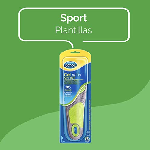 Scholl Gel Activ Sport - Plantillas para hombre, para zapatillas deportivas, mayor amortiguación y absorción del olor y sudor, talla 40 - 46.5, 1 par (2 plantillas)