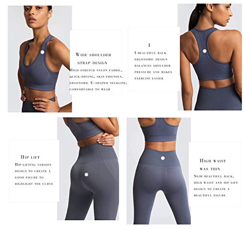 SCHUANG Traje de Yoga de 2 Piezas de Mujer, jalones de elevación de Cadera Medias con Juego de Sujetador Deportivo, Carreras de Deportes de Yoga Pilates Gimnasio entrenamien Blue-S SCHUANG Traje de Yoga de 2 Piezas de Mujer, jalones de elevación de Cadera Medias con Juego de Sujetador Deportivo, Carreras de Deportes de Yoga Pilates Gimnasio entrenamien Blue-S
