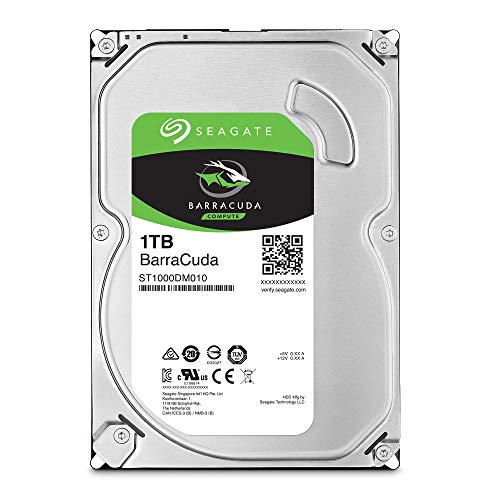 Seagate BarraCuda, 1 TB, Disco duro interno, HDD, 3,5", SATA 6 Gb/s, 7200 r.p.m., 64 MB, caché para ordenador de sobremesa y PC (ST1000DM010)