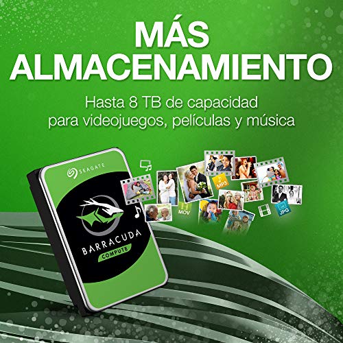 Seagate BarraCuda, 1 TB, Disco duro interno, HDD, 3,5", SATA 6 Gb/s, 7200 r.p.m., 64 MB, caché para ordenador de sobremesa y PC (ST1000DM010)