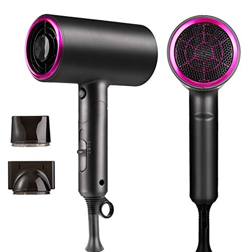 Secador de Pelo Profesional, Fityou Secador Iónico de 1800W con 2 Boquilla Concentradora de Aire, 2 Velocidades y 3 Temperaturas, Botón de Aire Frío, Mango Plegable