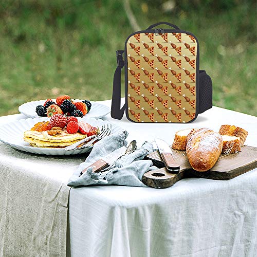 SEDEXD Bolsa de Picnic Bolsa de Almuerzo Refrigerador Aislado Contenedor de Comida Bolsa de Almuerzo Impermeable,con Correa de Hombro Ajustable-ala de Pizza y Pollo