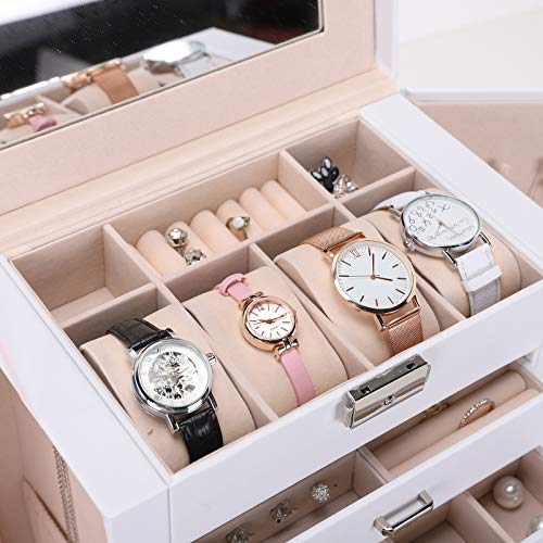 Seelux Caja de joyería 4 cajones Caja para Joyas, con Espejo, para Pendientes, Pulseras, Anillos, Almacenamiento y Expositor, Relojes, Gafas, Bloqueable Blanco Seelux Caja de joyería 4 cajones Caja para Joyas, con Espejo, para Pendientes, Pulseras, Anillos, Almacenamiento y Expositor, Relojes, Gafas, Bloqueable Blanco