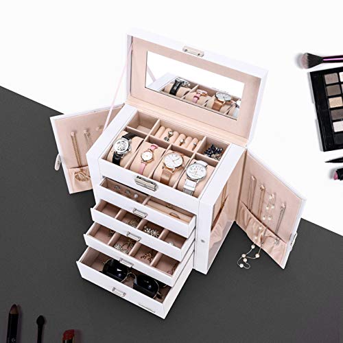 Seelux Caja de joyería 4 cajones Caja para Joyas, con Espejo, para Pendientes, Pulseras, Anillos, Almacenamiento y Expositor, Relojes, Gafas, Bloqueable Blanco Seelux Caja de joyería 4 cajones Caja para Joyas, con Espejo, para Pendientes, Pulseras, Anillos, Almacenamiento y Expositor, Relojes, Gafas, Bloqueable Blanco